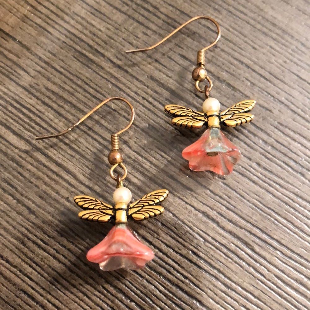 Vintage Beard Angel Earrings, Faux Pearl & Glass